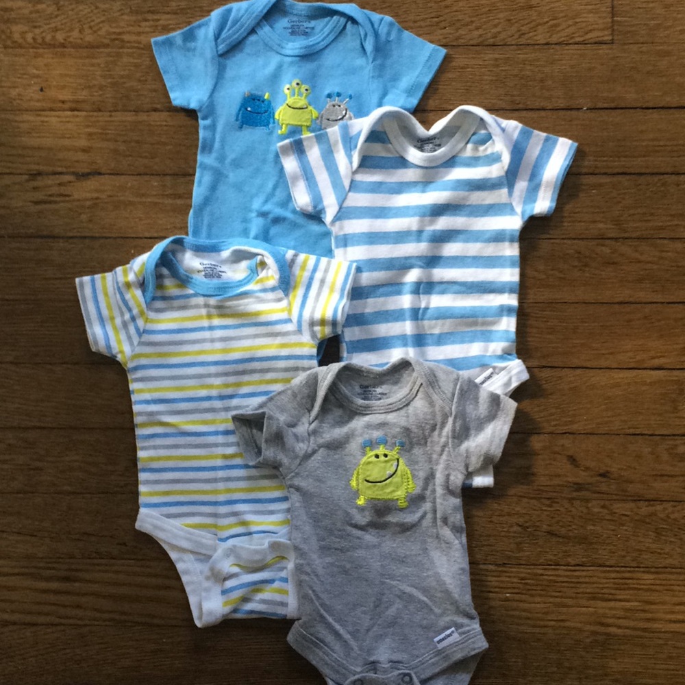 Multi colored Gerber monster onesies